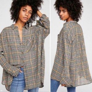 Free People Break My Stride Plaid Button Down Top | Black Yellow Pink | Size XS